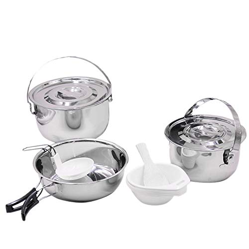 Camping Koch Geschirr Set Edelstahl Camping Ausrüstung T？pfe und Pfannen für Wanderungen Rucksack Reisen Reisen Kochen im Freien