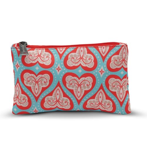 Image of VISMIINTREND Red Hearts Print Flat Pouch - Stylish Storage for Travel and School