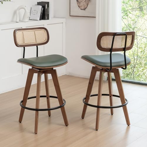 Youugior 8484B-1 26 Inch Rattan Bar Stools Set Of 2, Faux Leather Counter Height Swivel Barstools thumb #6