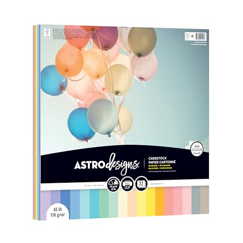 Astrodesigns Cardstock Pastel Starter Assortment 18-Colors 12 x 12 65 lb. 72 Sheets Perfect for DIY Projects Card Making Scrapbooking & Invitations (91495)
