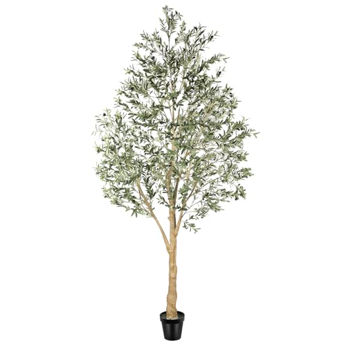 Realead Artificial Olive Tree 10 Feet, Large Fake Olive Tree with Natural Wood Trunk and Lifelike Fruits, Tall Faux Olive Tree 10ft for Home Office Decor
