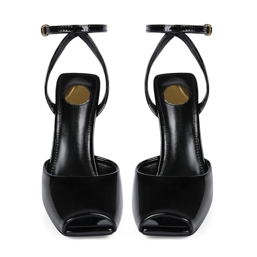 Peep Toe Wedges Sandals for Women Square Open Toe Buckle Ankle Strap Wedge Heels Patent Leather Slip-on Slingback Pumps Sexy Dressy Summer Shoes3