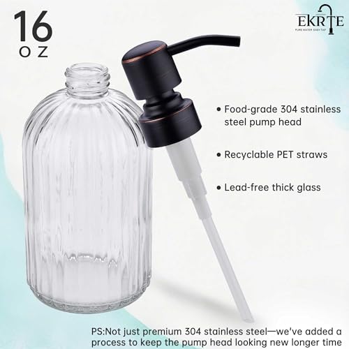 Image of Glass Soap Dispensers with Oil Rubbed Bronze Pump Head,Dish Soap Dispenser for Kitchen and Bathroom, 16oz High Purity Glass,304 Stainless Steel Head(1 Pack)