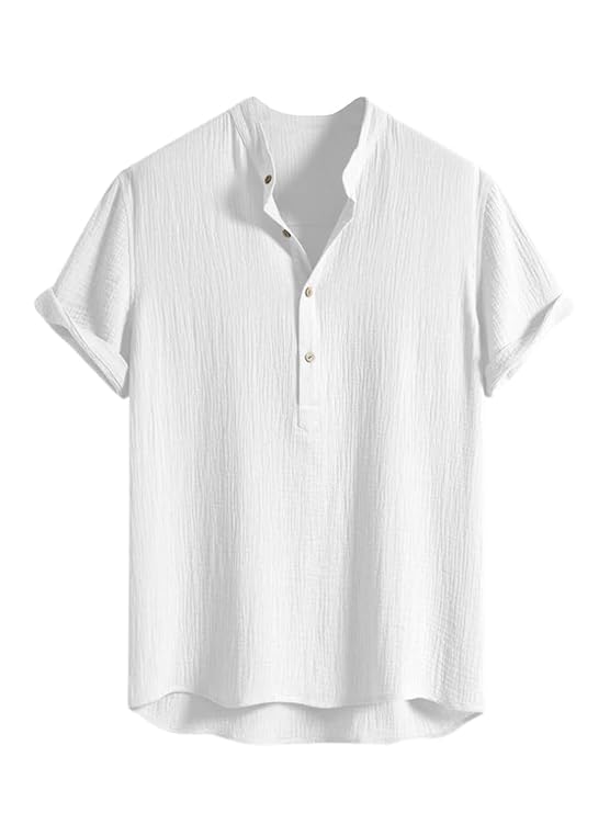 LATEST CHIKAN Men's Casual Mandarian Collar T Shirts Short Sleeve Bubble Textured Short Kurta Fashion Beach Summer Kurta