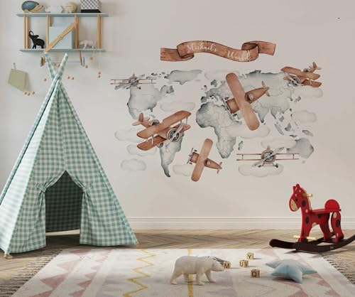Vinilos Decorativos Mapa Mundial con Aviones para Niños miniatura 2