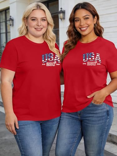 Image of Ithalt Patriotic Plus Size Shirts for Women 250th Anniversary USA Shirts American Flag Tshirt USA Short Sleeve Tops