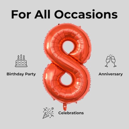 Image of YPSelected 32 Inch Large Foil Helium Number Balloon Birthday Wedding Party 0-9 (Red, 8)