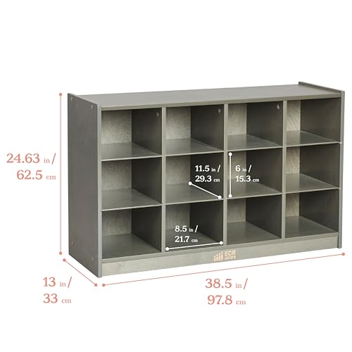 Image of ECR4Kids 12 Cubby Mobile Tray Storage Cabinet, 3x4, Classroom Furniture, Grey Wash