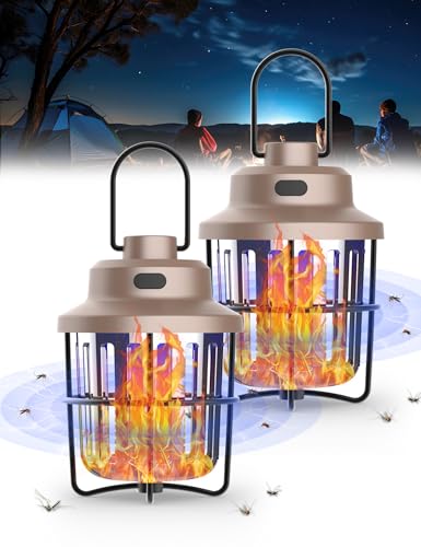 Bug Zapper Outdoor Camping Lamp with Mosquito Zapper Versatile Portable & Rechargeable Flying Insect Killer Lantern IPX4 Waterproof Indoor and Outdoor Mosquito Zapper for RVs, Camping, Home, Patio 2PC