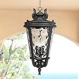 John Timberland Casa Marseille European Outdoor Hanging Ceiling Light Textured Black Scroll 30' Clear Hammered Glass Damp Rated for Exterior House Porch Patio Outside Deck Garage Front Door Home