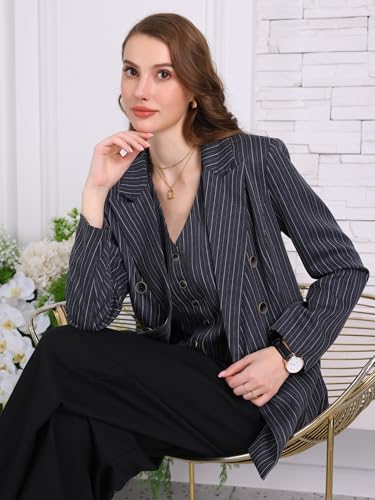 Women's Double Breasted Blazer Vintage Pinstripe Striped Suit4