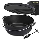 Nativo Dutch Oven Camping Pot, Cast Iron Camp Cooking Pot with Legs, Reversible Lid, 6QT