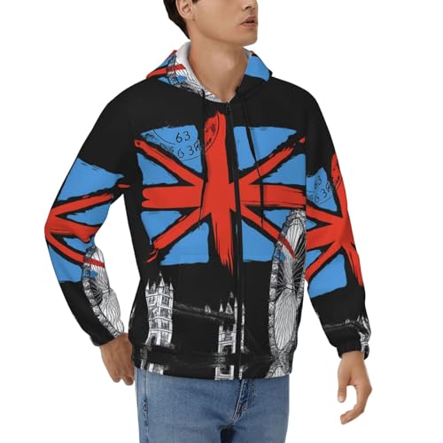 Sweat à capuche zippé pour homme avec motif drapeau britannique et veste de Londres
