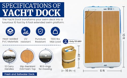 Inflatable Sport Boats Yacht Dock 10' x 6' x 6 inches Thick - Premium Water Platform - Inflatable Dock Floating Platform