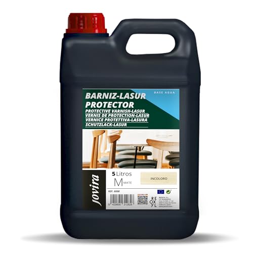 JOVIRA PINTURAS BARNIZ-LASUR Protector Mate al Agua. Protege, decora y embellece todo tipo de madera. (5 Litros, Incoloro) I-30