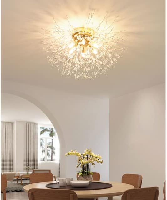 Modern Crystal Chandeliers Ceiling Light, Gold Crystals Ceiling Lights, 6 Lights Golden Lamps G9 Led Fireworks Flush Mount Ceiling Lamp for Bedroom, Living Room, Kitchen, Dining Room [Energy Class A+]