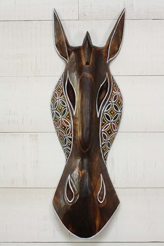 G6 Collection 12 Safari Giraffe Wall Art – Hand Carved Wooden Tribal Mask with Dot Motif, Rustic Boho Animal Decor for Living Room, Entryway, Safari Theme Jungle Wall Hanging – Giraffe Dot