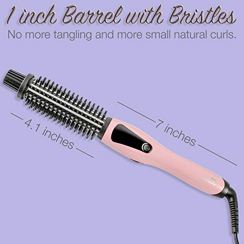 Heated Styling/Curling Iron Brush | 3-in-1 Ceramic 1 inch Ionic Hair Curler/Straightener | Anti-Scald Nylon Bristles | Free Travel Pouch | Anti-Frizz Electric Curl Wand for All Hair Types