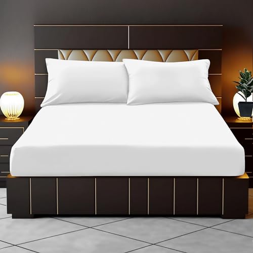 RELIANCE Bedding 100% Egyptian Cotton 400 Thread Count 35cm Deep Fitted Sheets King Extra Deep Pockets Corner Elastic Fitted Bed Sheets King Cotton - Comfy and Luxury Cotton Fitted Sheet