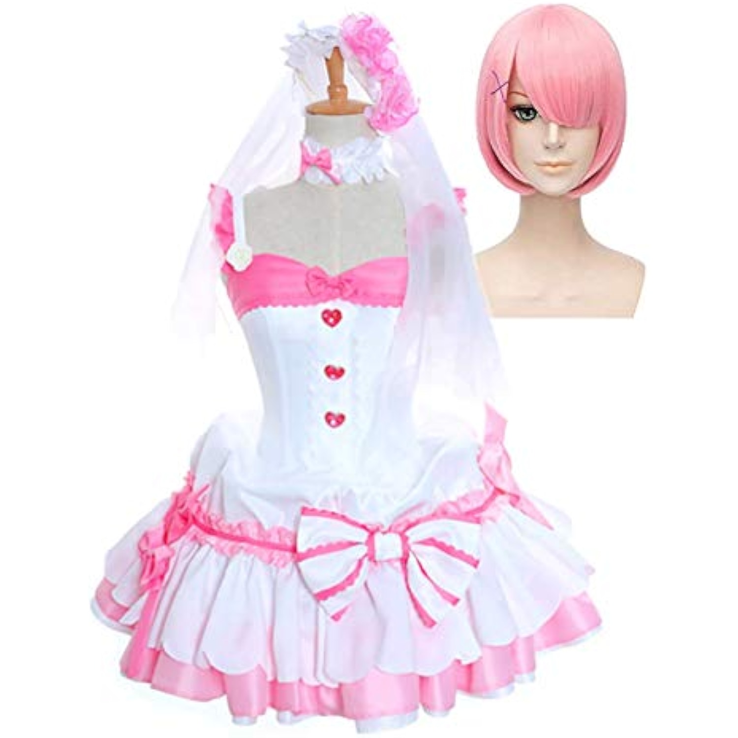 [milky time] ウィッグ付き Re:ゼロから始める異世界生活 リゼロ レム ラム コスプレ ハロウィン 仮装 花嫁 ウェディング (ラム) 詳細画像1