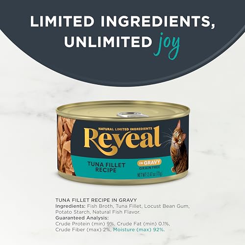Reveal Natural Wet Cat Food, 24 Pack, Limited Ingredient, Grain Free Food for Cats, Tuna in Gravy, 2.47oz Cans - Thumbnail 4