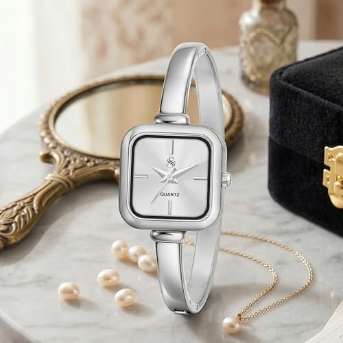 Image of Shocknshop Elegant Bangle Aura Square Dial Ladies Rose Gold Bracelet Strap Watch for Woman -WCH181