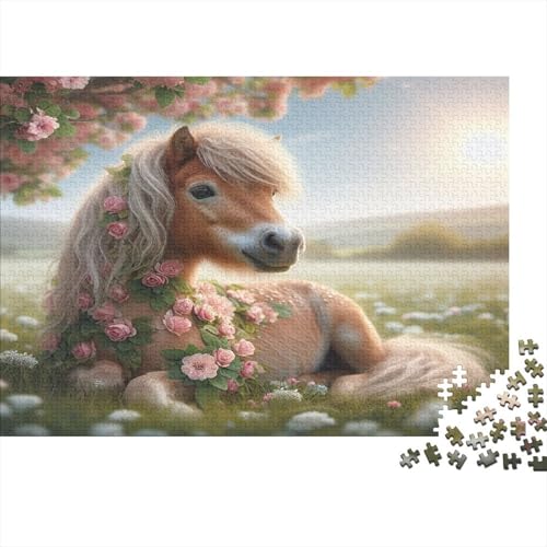 Poni en Flores Puzzle 1000 Piezas Papel Reciclado para Adultos Puzzle para Adultos Juego Educativo con desafío Actividad Divertida para casa Excelente Idea de Regalo 52x38cm/1000pcs