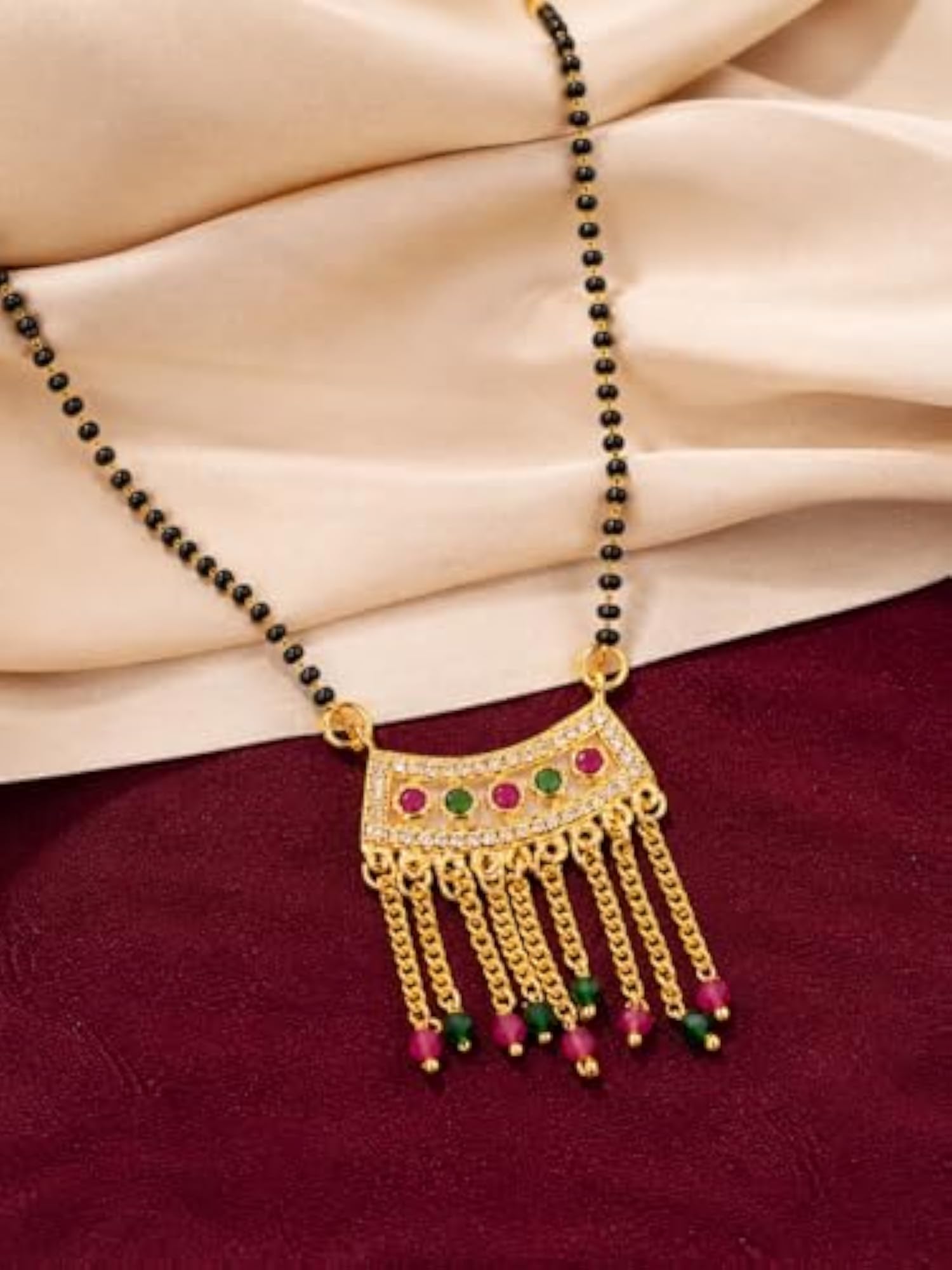 Women's Floral Design Gold Plated Mangalsutra Pendant Necklace