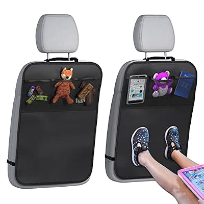lebogner Back Seat Cover For Kids + 3 Pocket Storage Organizer, 2 Pack X-Large Waterproof Kick Mats Backseat Protector, Car Seat Back Protectors For Vehicles To Protect From Dirt, Mud & Scratches