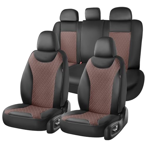 Image of Coverado Car Seat Covers Full Set, Leather Seat Covers for Front and Back Seat, Waterproof Car Seat Protectors with Splicing Design, Automotive Seat Cushions Universal for Most Cars, Black & Coffee