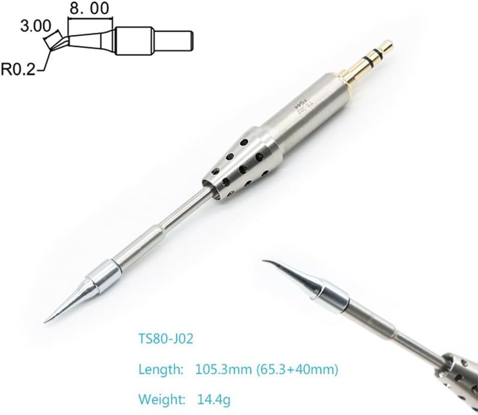 Soldering Iron Tip For TS1C TS80 Soldering Station, TS-B02, TS-D25, TS-J02, TS-K4, 3.5mm Plug-in Heating Core, Steel Fine Point Solder Tips(TS-J02)