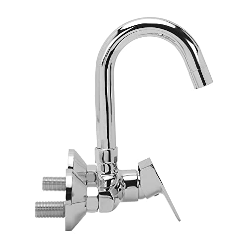 Image of Hindware Italian Collection F340027CP Elegance Hot and Cold Sink Mixer with Swivel Spout (Wall Mounted), Brass with Chrome Finish