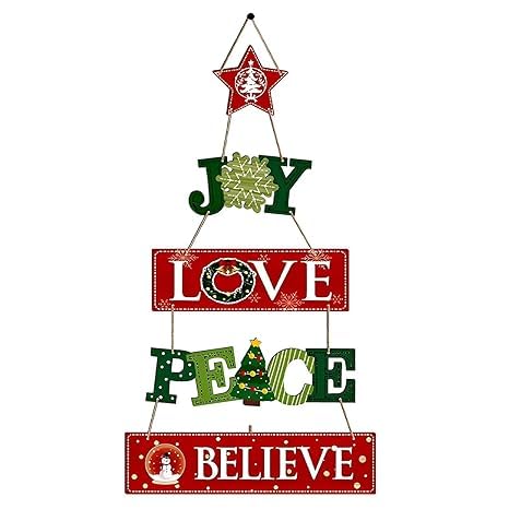 Décoration de Noël murale en bois noble, panneau suspendu premium Joy Love Peace pour maison