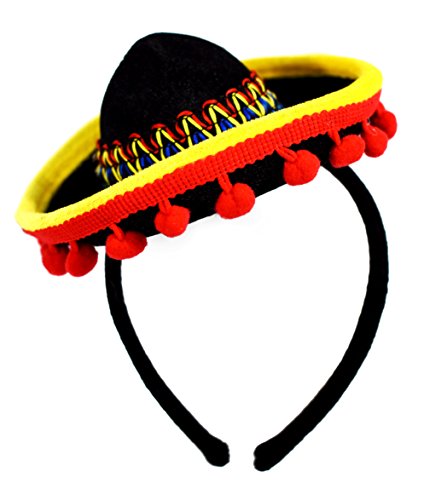 KINREX Cinco de Mayo Sombrero Headband - Mexican Fiesta Party Hat Decorations - Red Ball Fringe Mini Costume - One Size Fits All