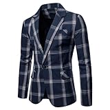 Boyland Men's Casual Suit Blazer Jackets Lightweight One Button Sport Coats Plaid Blazer Navy Blue