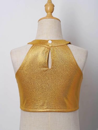 Girls Sparkle Hip Hop Dance Tank Top Metallic Sleeveless Halter Neck Tee Vest for Kids Tumbling Top4