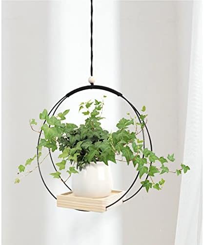 FULLMIN Plant Hangers Indoor,Macrame Hanging Planters for Indoor Plants,Hanging Plant Holder for Indoor Plants with Wood Base,Modern Plant Hanger Boho Home Decor- Black(Planter/Plants Not Included)
