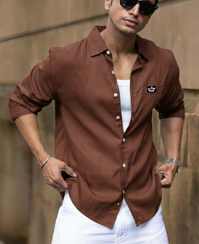 Image of IndoPrimo Men's Regular Fit Cotton Casual Shirt | Premium Solid Full Sleeve Shirt