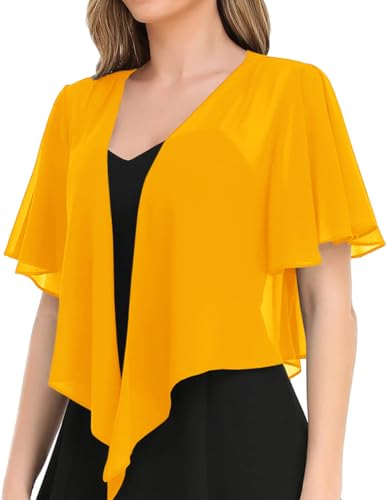 Image of Women's Solid Puff Sleeve Kimono Short Cardigan Loose Cover Up Casual Blouse Top Chiffon