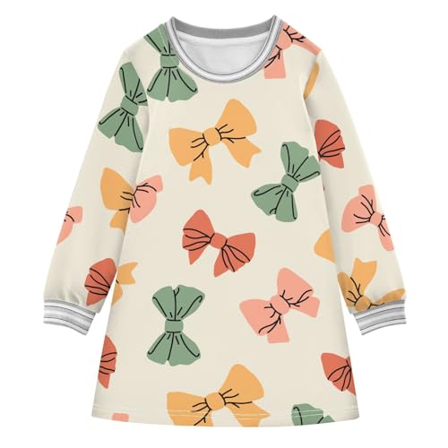 Retro Bows Girls Dresses Long Sleeve Sweatshirt Dress for Girls Winter Toddler Casual A Line Dresses Size 2-8T