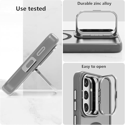 Image of VONZEE Polycarbonate Compatible for Samsung S25 Plus 5G Case, with Wireless Charging, (Not Compatible with Magsafe) Protective Case, Built-in Stash Stand Phone Case, Scratch-Resistant Back Cover,|Grey