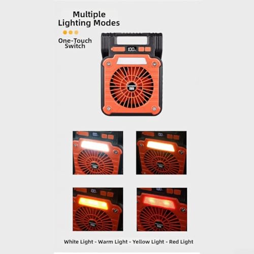 Ventilador de camping con luz LED, recarga solar/USB y cabezal ajustable ABS 3