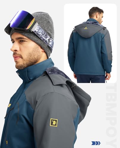 Image of TBMPOY Men's Winter Jackets Skiing Waterproof Snow Thick Fleece Lined Hooded Utility Cold Weather Warm Outdoor Ice Work