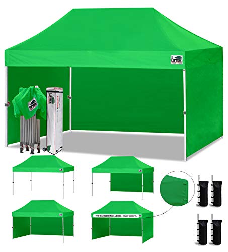 Image of Eurmax USA 10x15 Pop Up Canopy Tent,Commercial Tent with Patented No-Tip Rolling Bag,4 Zippered Removable Walls,UV & Water Resistant Canopy Top,Heavy Duty Outdoor Gazebo,Instant Shelter(Kelly Green)