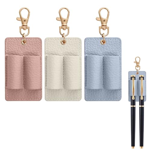 Nretluo 3 Pcs Double Hole Lanyard Pen Holder Blue White Pink Pen Holder for Lanyard Pens Lanyards for Offices Schools Hospitals Teachers Students