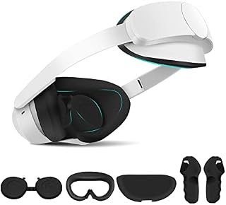 Vakdon VR Silicone Cover Accessories Compatible for Pico 4 VR, Lens Protective Cover, Anti-Throw Controller Grip Cover, VR Face Cover and Headrest Cushion Cover, 4in1 Protective Sleeve Kit (Black)