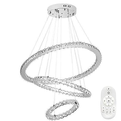 TRMLBE 72W Suspension Moderne Cristal Lustre LED Plafonnier Lampe Suspendue Réglable Hauteur avec Trois Anneaux pour Salon Salle À Manger Couloir - Dimmable