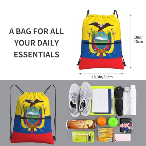 Flag Of Ecuador Drawstring Zipper Backpack - Versatile, Durable, And Stylish Design For Everyday Use3