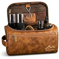 Ayperoad Men's Personalized Leather Engraved Hanging Toiletry Bag