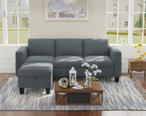 Image of SRMS Sectional Couches for Living Room 78 inch L Shaped Sofa with Storage Ottoman | Free 3 - Pillows | Sofa Set for living Room, Office| Modern Classic 3 Seater Sofa Set | Grey